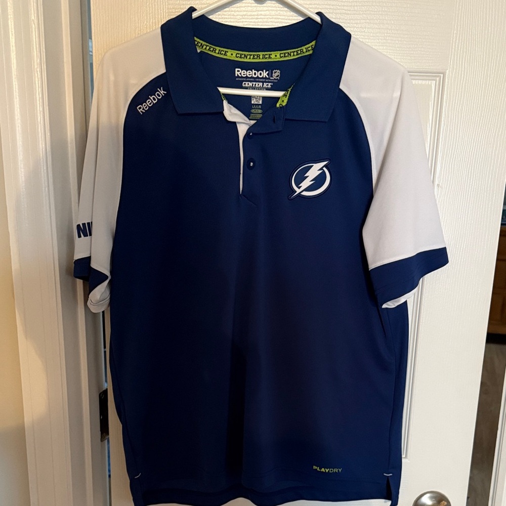 Reebok Navy and White Tampa Bay Lightning Polo